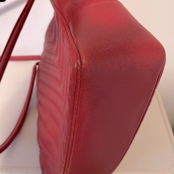 Vintage Chanel Red Caviar Leather Quilted Tote - Picture 7 of 16
